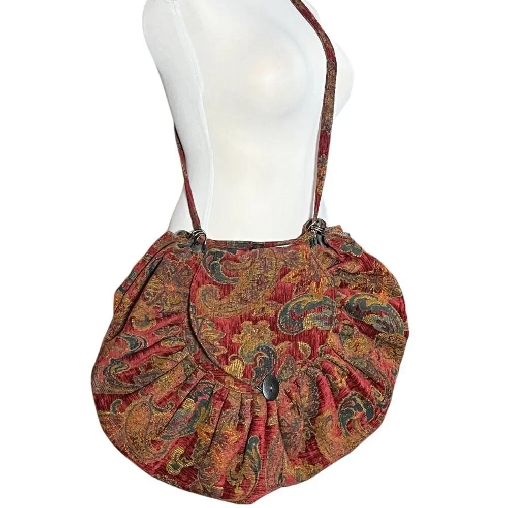 Vintage Tapestry Quilted Lined‎ Crossbody / Shoulder XL Boho Bag